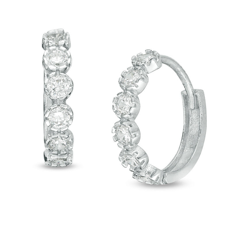Cubic Zirconia Five Stone Huggie Hoop Earrings in Solid Sterling Silver ...
