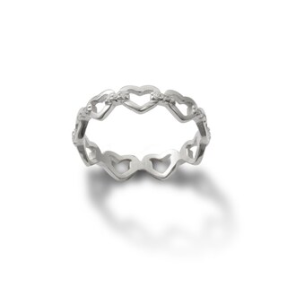 Solid Sterling Silver CZ Heart Link Ring - Size 7