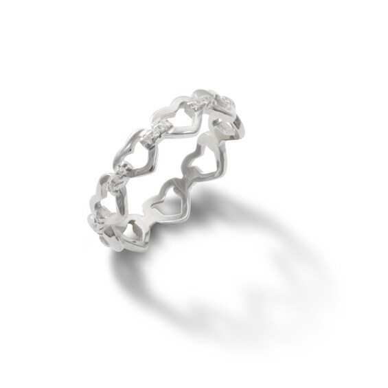 Solid Sterling Silver CZ Heart Link Ring - Size 7