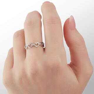Solid Sterling Silver CZ Heart Link Ring - Size 7