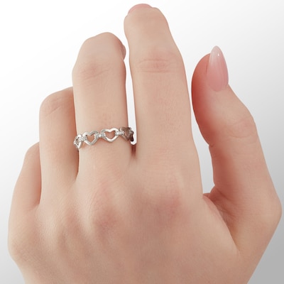 Solid Sterling Silver CZ Heart Link Ring - Size 7