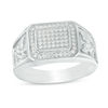 Thumbnail Image 0 of Cubic Zirconia Octagonal Cluster Frame Eagle Side Accent Ring in Sterling Silver - Size 10