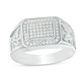 Cubic Zirconia Octagonal Cluster Frame Eagle Side Accent Ring in Sterling Silver - Size 10