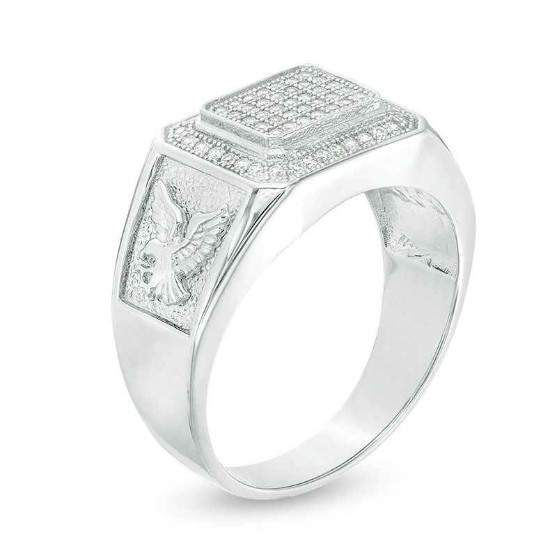 Cubic Zirconia Octagonal Cluster Frame Eagle Side Accent Ring in Sterling Silver - Size 10