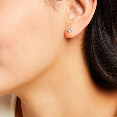 5mm Cubic Zirconia Solitaire, Shadow Heart and Ball Stud Earrings Set in Solid Sterling Silver