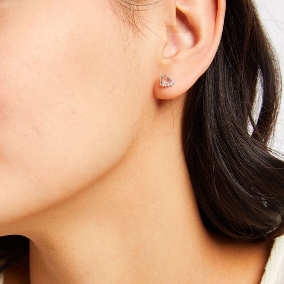 5mm Cubic Zirconia Solitaire, Shadow Heart and Ball Stud Earrings Set in Solid Sterling Silver