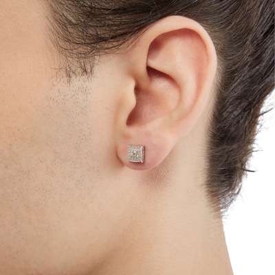 1/10 CT. T.W. Cushion Composite Diamond Bead Frame Stud Earrings in Sterling Silver