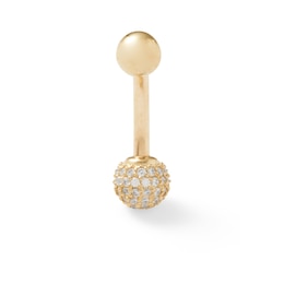 014 gauge Cubic Zirconia Pavé Ball Belly Button Ring in Solid 10K Gold