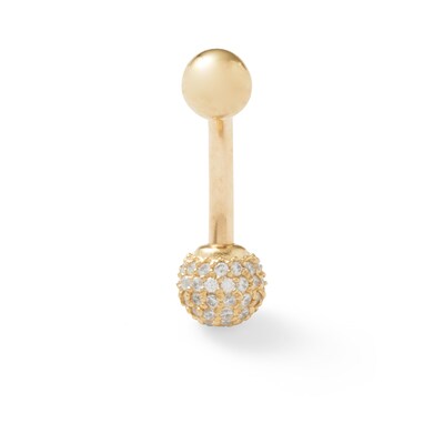 10K Solid Gold CZ Pavé Ball Belly Button Ring - 14G