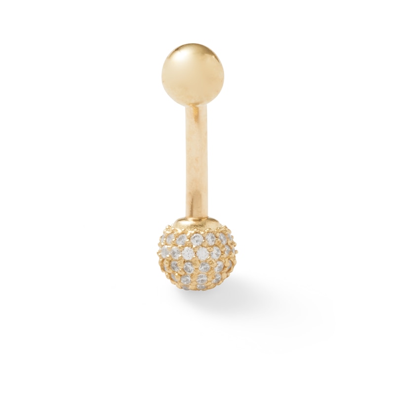 Main Image 1 of 10K Solid Gold CZ Pavé Ball Belly Button Ring - 14G