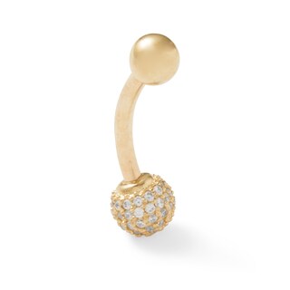 10K Solid Gold CZ Pavé Ball Belly Button Ring - 14G