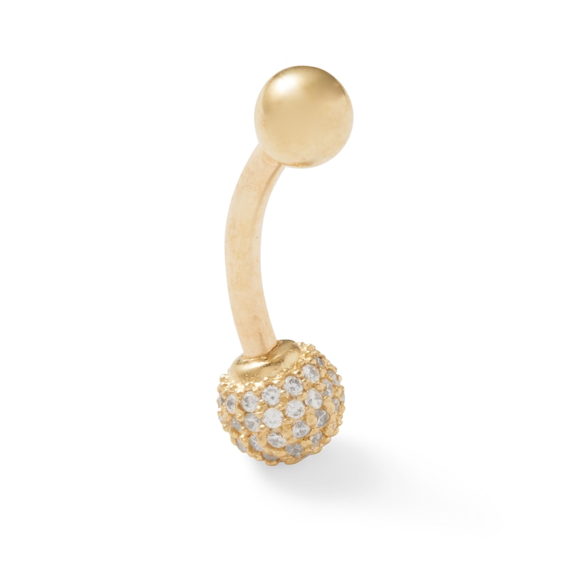 Main Image 2 of 10K Solid Gold CZ Pavé Ball Belly Button Ring - 14G
