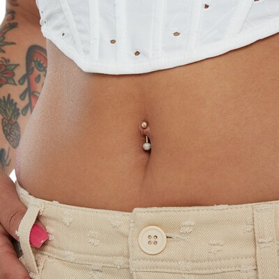 10K Solid Gold CZ Pavé Ball Belly Button Ring - 14G