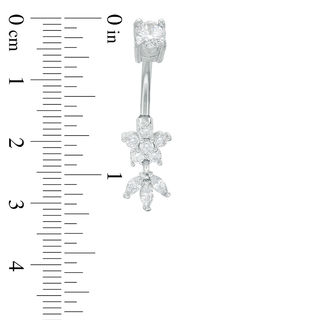 Solid Stainless Steel CZ Flower and Leaf Trio Dangle Belly Button Ring - 14G