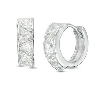 4.5mm Trillion-Cut Cubic Zirconia Zig-Zag Pattern Huggie Hoop Earrings in Sterling Silver