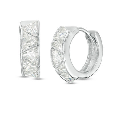 4.5mm Trillion-Cut Cubic Zirconia Zig-Zag Pattern Huggie Hoop Earrings in Sterling Silver