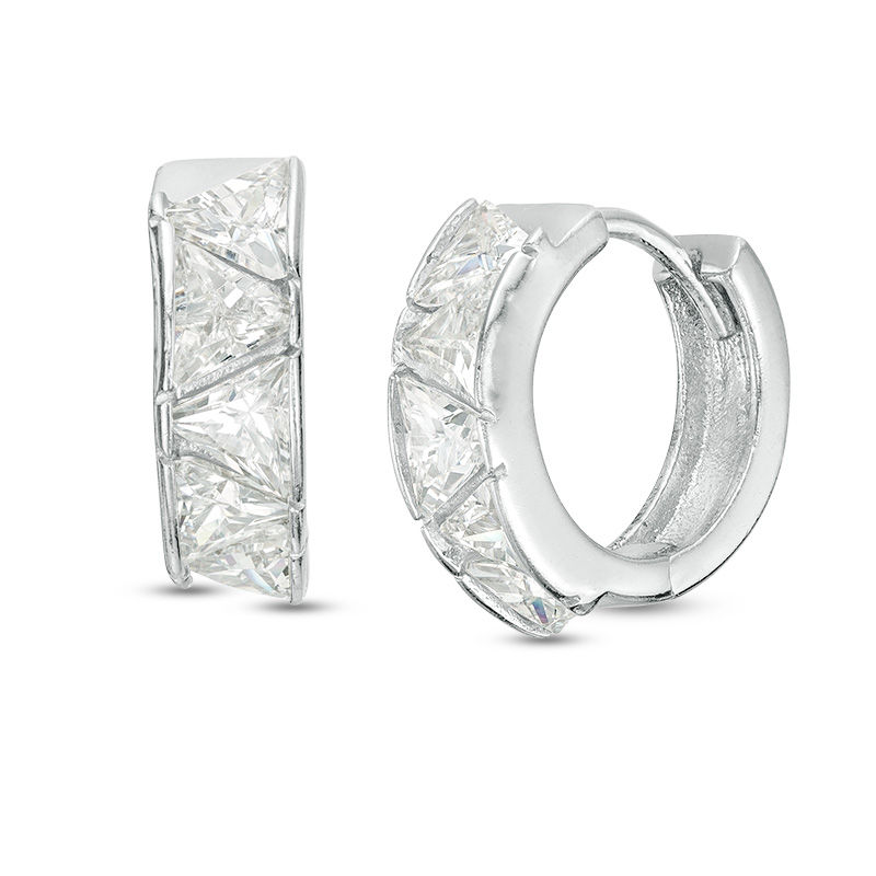 Main Image 1 of 4.5mm Trillion-Cut Cubic Zirconia Zig-Zag Pattern Huggie Hoop Earrings in Sterling Silver