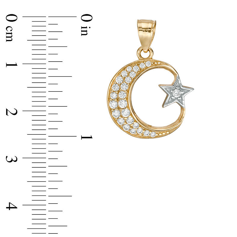 Cubic Zirconia Crescent Moon and Star Necklace Charm in 10K Solid Gold