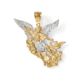 Diamond-Cut Saint Michael Necklace Charm in 10K Solid Two-Tone Gold
