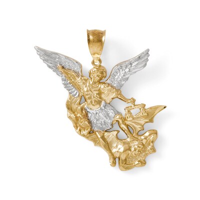 Diamond-Cut Saint Michael Necklace Charm in 10K Solid Two-Tone Gold