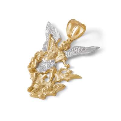 Diamond-Cut Saint Michael Necklace Charm in 10K Solid Two-Tone Gold