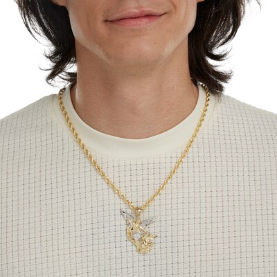 Diamond-Cut Saint Michael Necklace Charm in 10K Solid Two-Tone Gold
