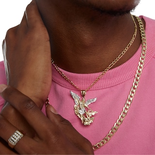 Diamond-Cut Saint Michael Necklace Charm in 10K Solid Two-Tone Gold