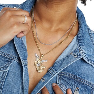 Diamond-Cut Saint Michael Necklace Charm in 10K Solid Two-Tone Gold