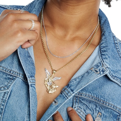 Diamond-Cut Saint Michael Necklace Charm in 10K Solid Two-Tone Gold