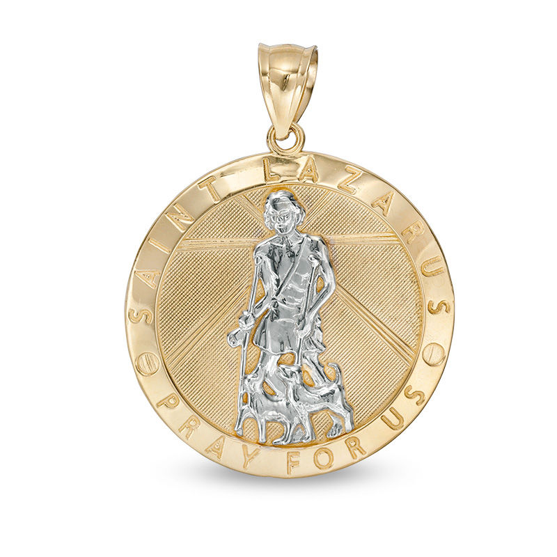 Saint Lazarus Medallion Necklace Charm in 10K Gold