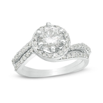 6mm Cubic Zirconia Frame Bypass Bridal Set in Sterling Silver - Size 7