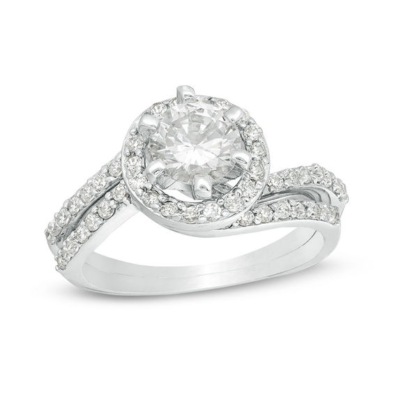 6mm Cubic Zirconia Frame Bypass Bridal Set in Sterling Silver - Size 7
