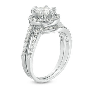 6mm Cubic Zirconia Frame Bypass Bridal Set in Sterling Silver - Size 7