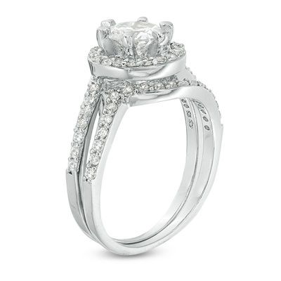 6mm Cubic Zirconia Frame Bypass Bridal Set in Sterling Silver - Size 7