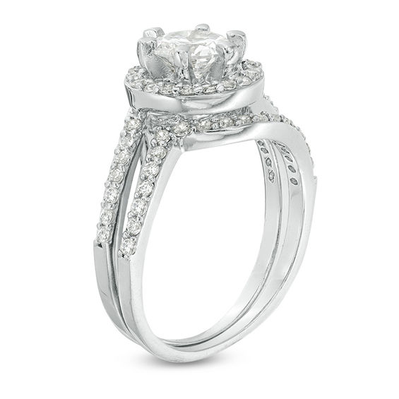 6mm Cubic Zirconia Frame Bypass Bridal Set in Sterling Silver - Size 7