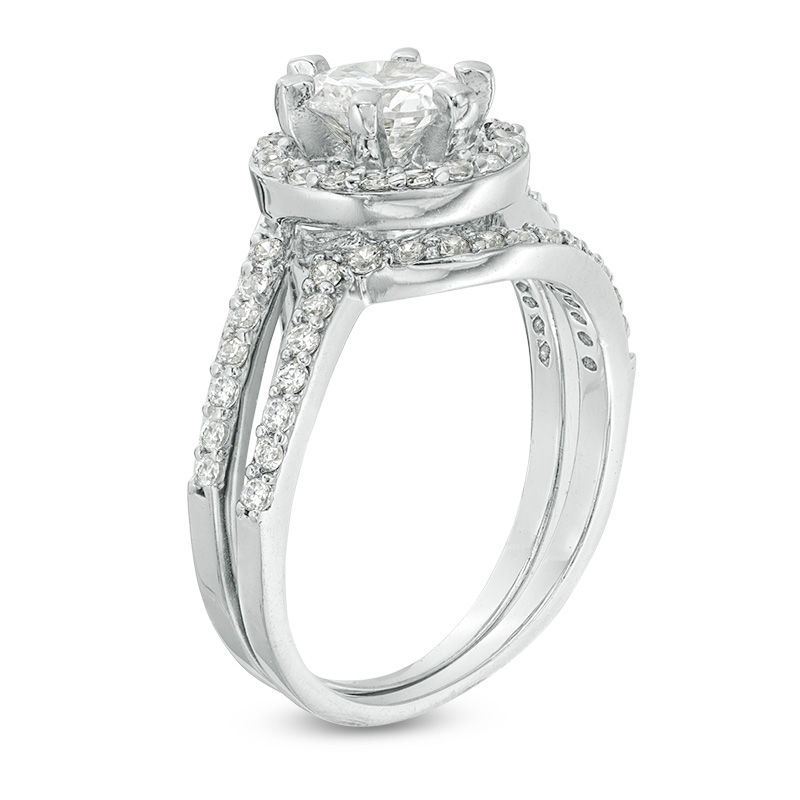 6mm Cubic Zirconia Frame Bypass Bridal Set in Sterling Silver - Size 7