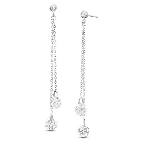 Sterling Silver Cubic Zirconia Bar with Chains Dangle Earrings 