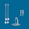 Thumbnail Image 1 of 6mm Cubic Zirconia Asymmetrical Double Chain Drop Earrings in Sterling Silver