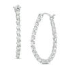 Cubic Zirconia Oval Hoop Earrings in Sterling Silver