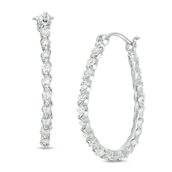 Cubic Zirconia Oval Hoop Earrings in Sterling Silver