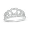 Thumbnail Image 0 of Cubic Zirconia Layered Heart Outline Crown in Sterling Silver - Size 7