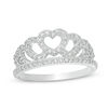 Thumbnail Image 1 of Cubic Zirconia Layered Heart Outline Crown in Sterling Silver - Size 7