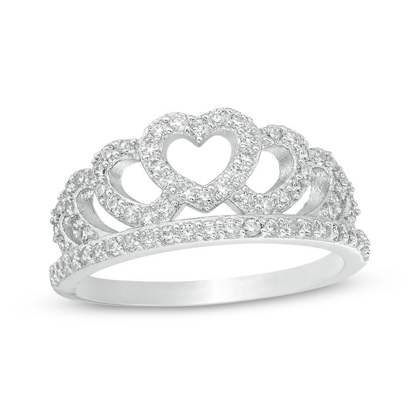Main Image 1 of Cubic Zirconia Layered Heart Outline Crown in Sterling Silver - Size 7