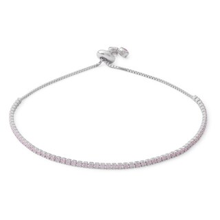 Solid Sterling Silver Pink CZ Line Bolo Bracelet - 8.75"