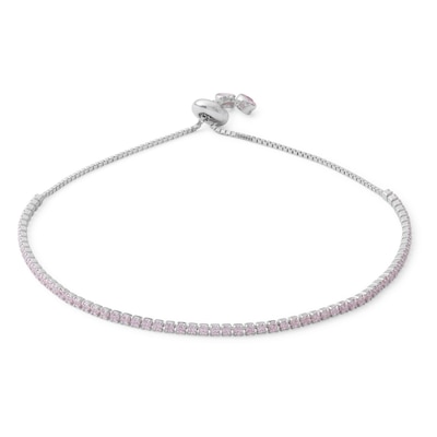 Solid Sterling Silver Pink CZ Line Bolo Bracelet - 8.75"