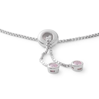 Solid Sterling Silver Pink CZ Line Bolo Bracelet - 8.75"