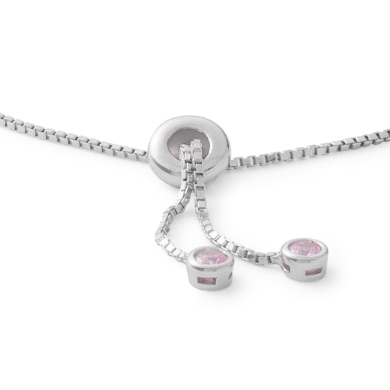 Solid Sterling Silver Pink CZ Line Bolo Bracelet - 8.75"