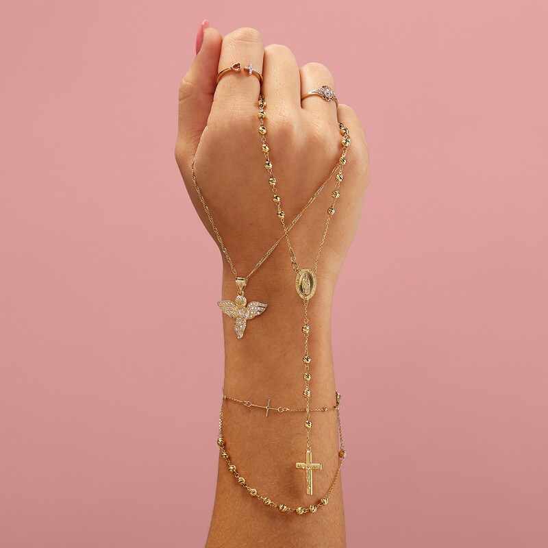 Main Image 2 of 030 Gauge Diamond-Cut Rosary Bead Necklace in 10K Gold - 26"