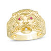 Thumbnail Image 0 of Ruby and Diamond Accent Lion Head Ring in Sterling Silver with 14K Gold Plate - Size 10