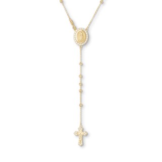 10K Solid Gold CZ Diamond-Cut Beaded Rosary Chain - 18"